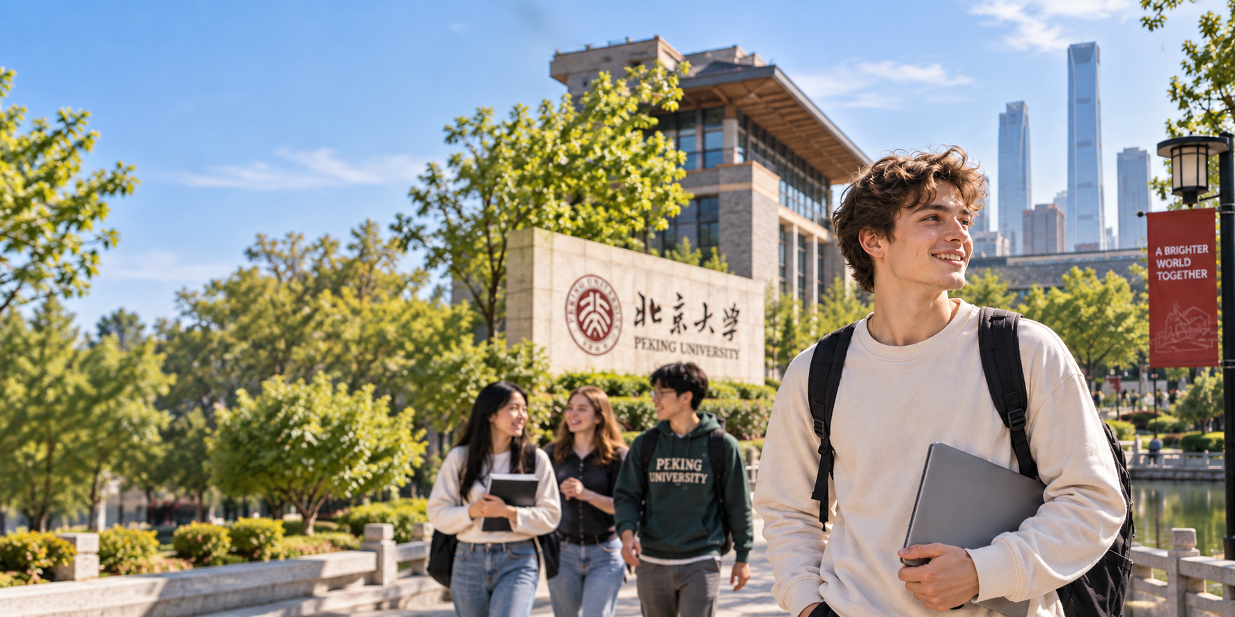 International student at a university campus in China